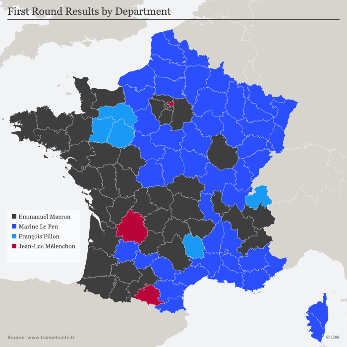 Χάρτης πρώτου γύρου εκλογών Γαλλία