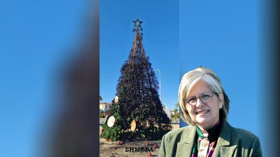 Το καμένο χριστουγεννιάτικο δέντρο της Λακατάμειας και η Δήμαρχος Φωτούλλα Χατζήπαπα