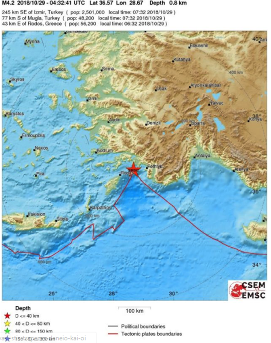 Σεισμός 4,2 Ρίχτερ καταγράφηκε ανοιχτά της Ρόδου