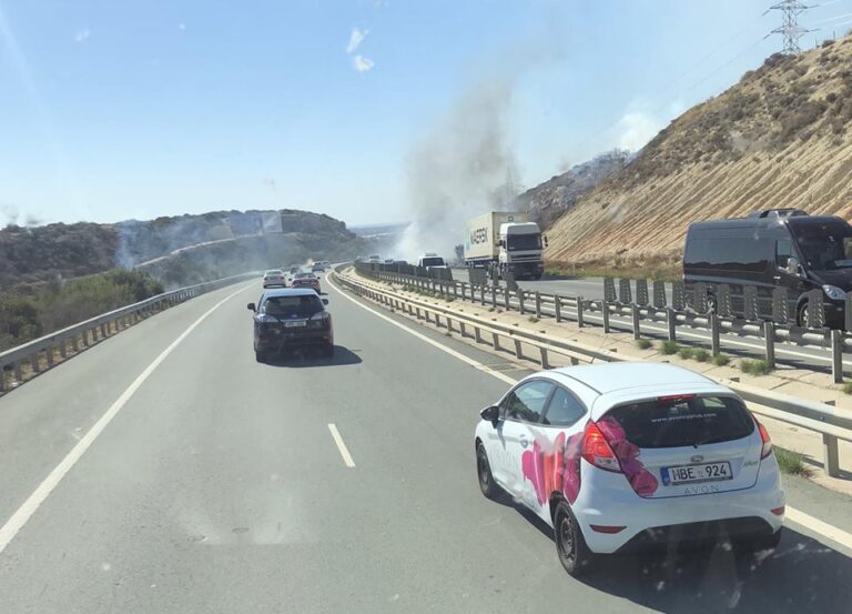 Πυρκαγιά στον αυτοκινητόδρομο Λεμεσού-Λευκωσίας (ΦΩΤΟ)
