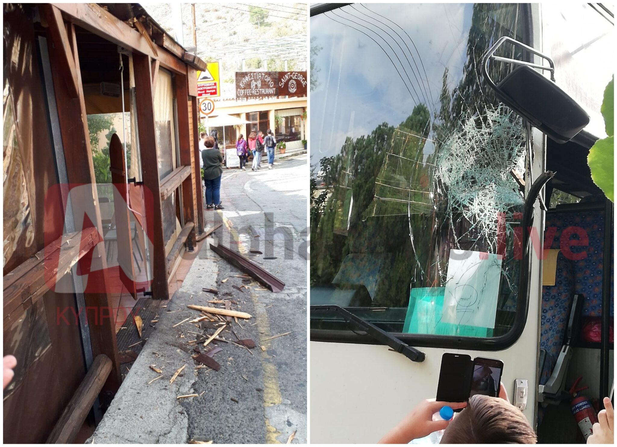 Κατέβασε τους μαθητές από το λεωφορείο και προσέκρουσε σε ταβέρνα (ΒΙΝΤΕΟ&ΦΩΤΟ)