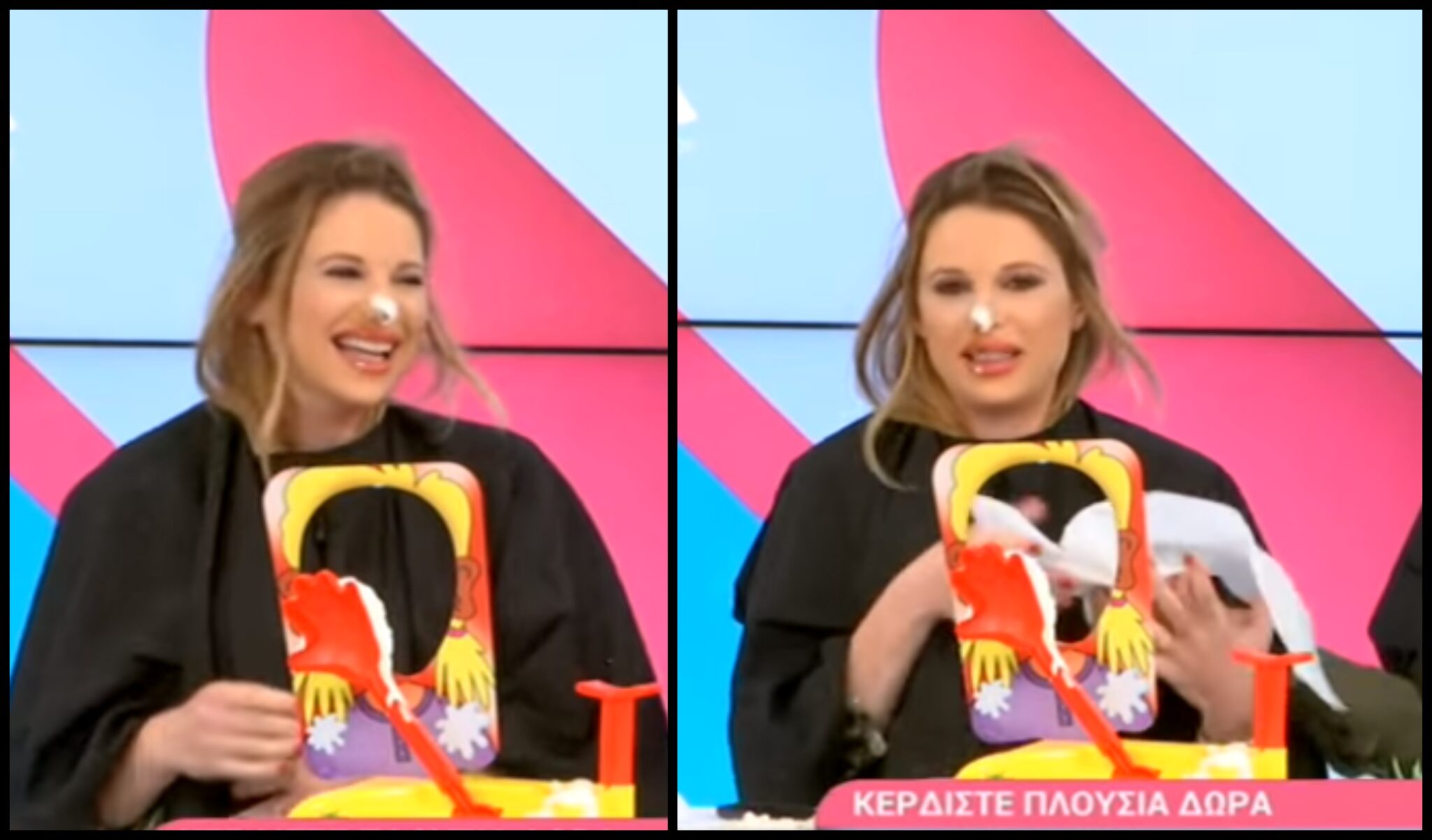 Χωρίς κόμπλεξ η Αριστοτέλους "δέχεται"… γιαούρτι στο πρόσωπο on air! (ΒΙΝΤΕΟ)