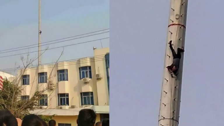 Μεθυσμένος άντρας βρέθηκε κρεμασμένος ανάποδα σε κολώνα 30 μέτρων (ΦΩΤΟ)