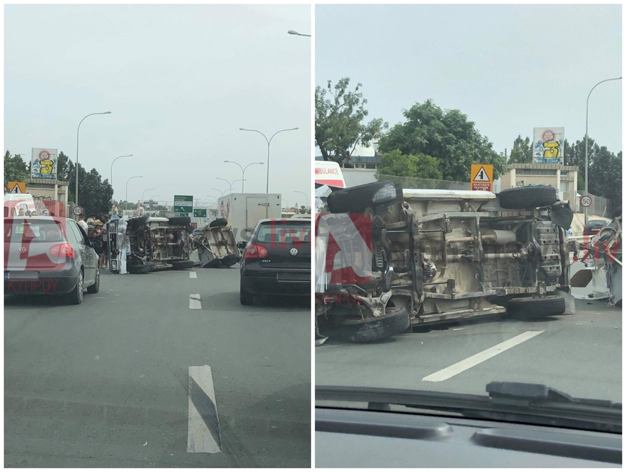 Ανατράπηκε φορτηγό στον αυτοκινητόδρομο Λεμεσού (ΦΩΤΟ)