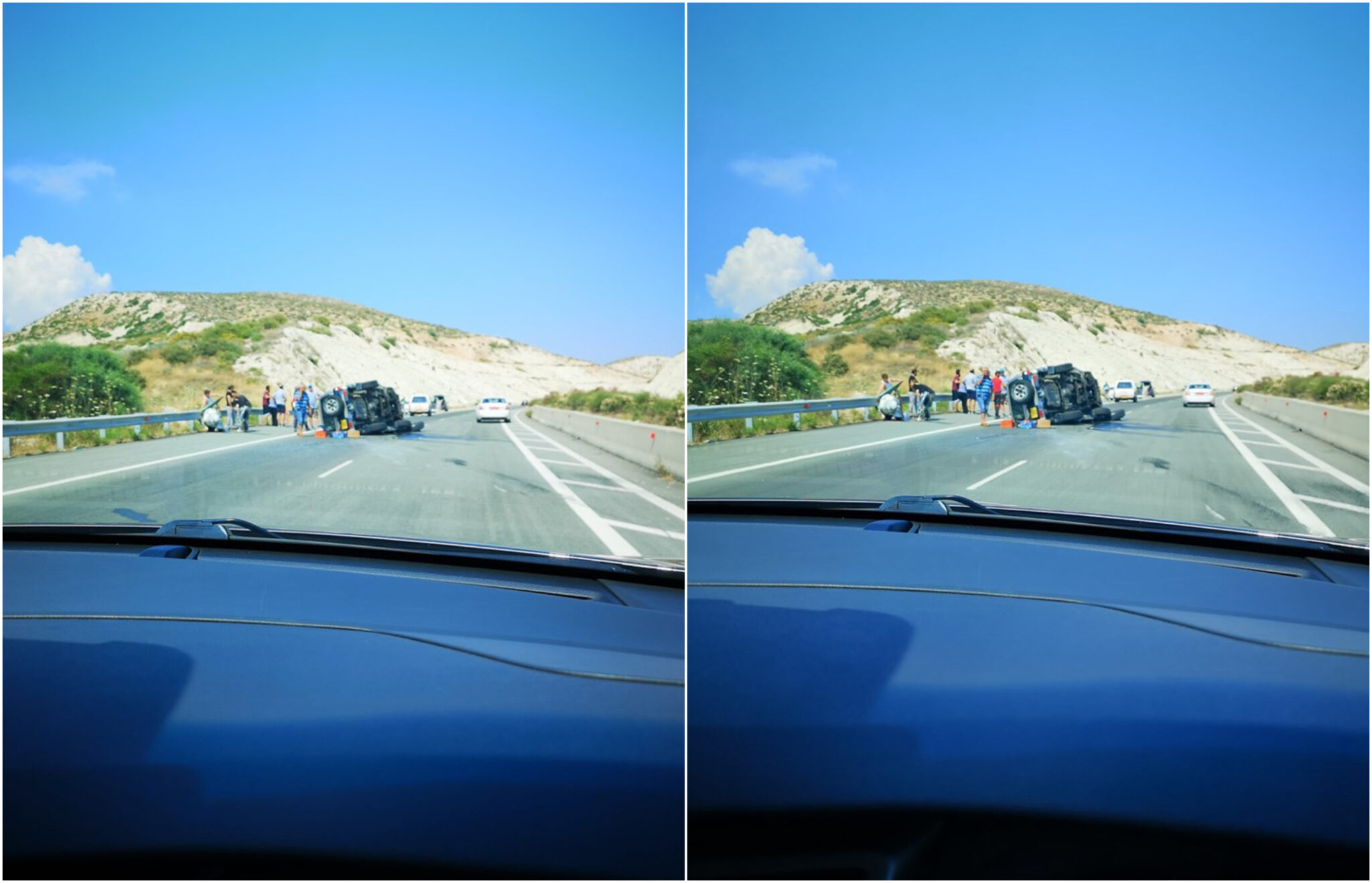 Όχημα αναποδογυρίστηκε μετά από τροχαίο (ΦΩΤΟ)