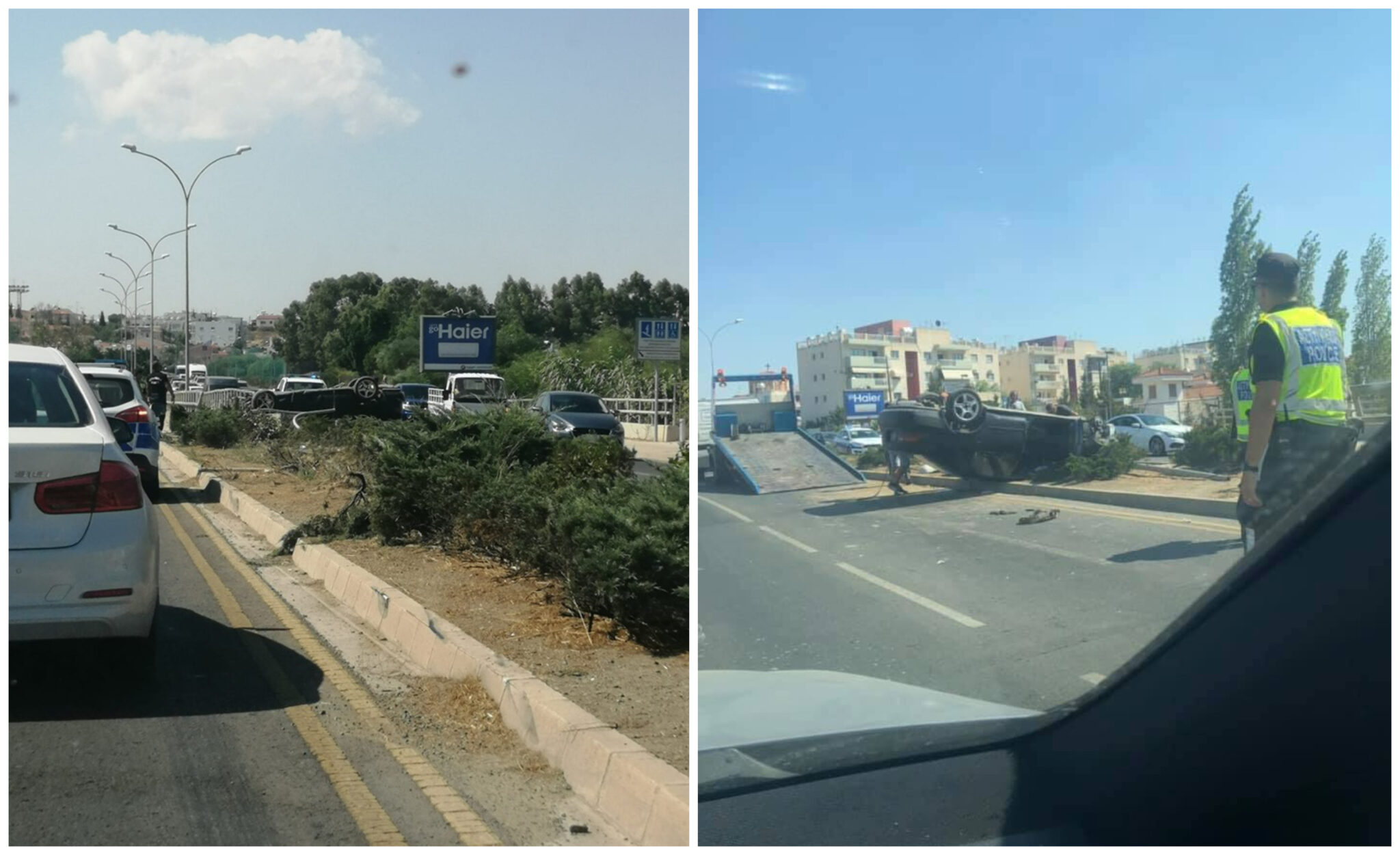 Όχημα ανετράπη μετά από τροχαίο στον Αρχάγγελο (ΦΩΤΟ)