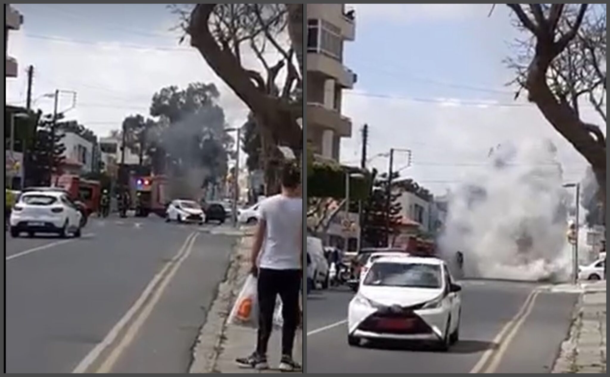 Καρέ-καρέ η κατάσβεση φλεγόμενου οχήματος σε δρόμο της Λεμεσού (ΒΙΝΤΕΟ)