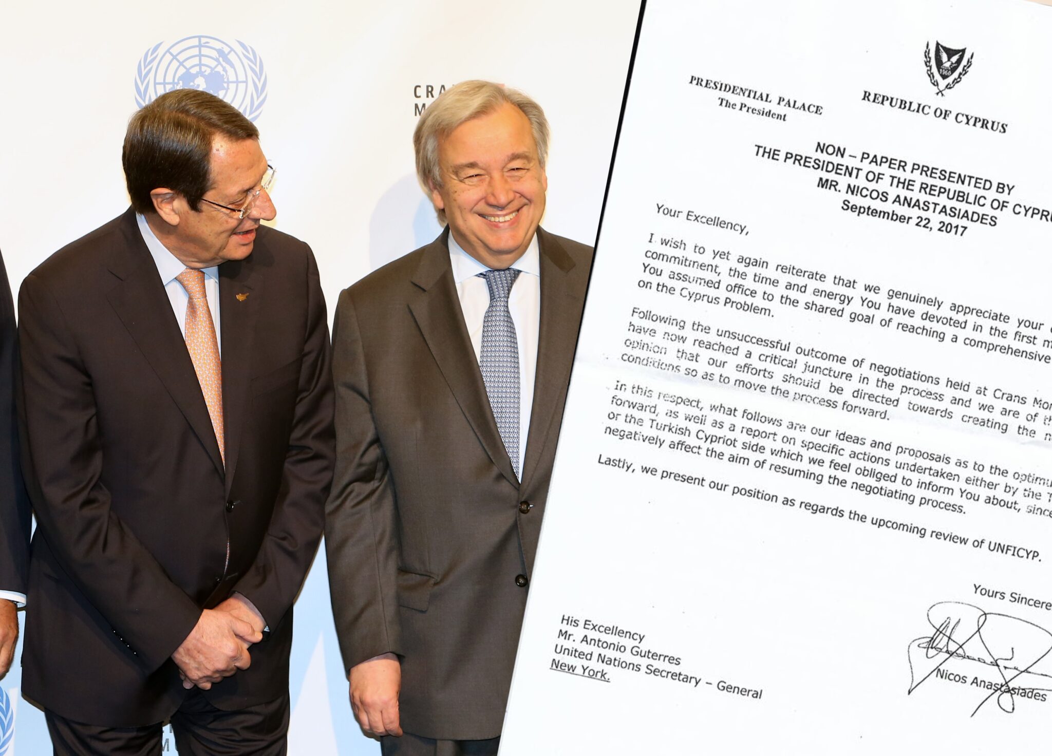 ΦΩΤΟ: Αυτό είναι το άτυπο έγγραφο που απέστειλε ο ΠτΔ στον Γκουτέρες το 2017