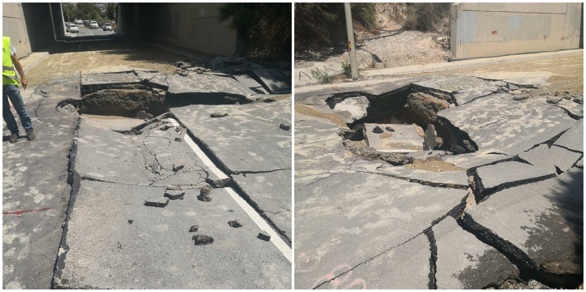 ΦΩΤΟ: Άνοιξε η γη λόγω βλάβης σε αγωγό νερού, έκλεισε δρόμος στη Λεμεσό