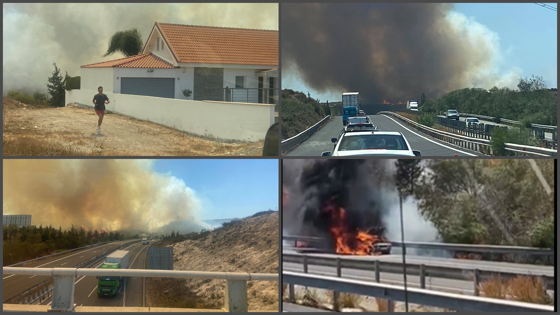 Πύρινος εφιάλτης στο highway: Φωτιά που άρχισε από όχημα απειλεί να κάψει σπίτια