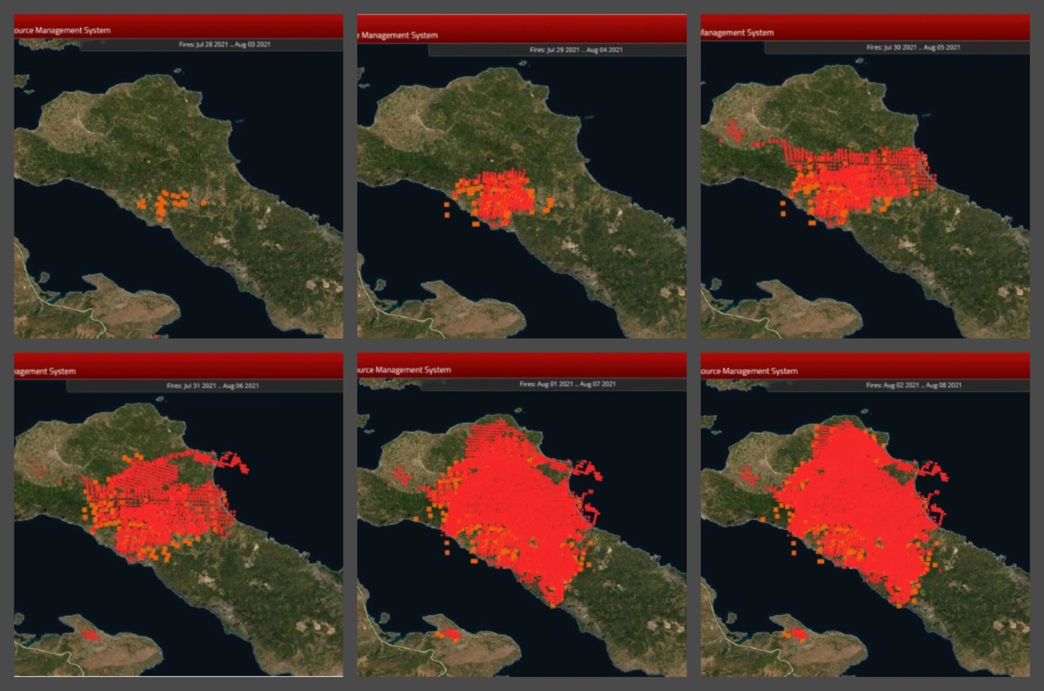 Πώς εξαπλώθηκε μέσα σε πέντε μέρες η καταστροφική φωτιά στην Εύβοια (ΧΑΡΤΕΣ)