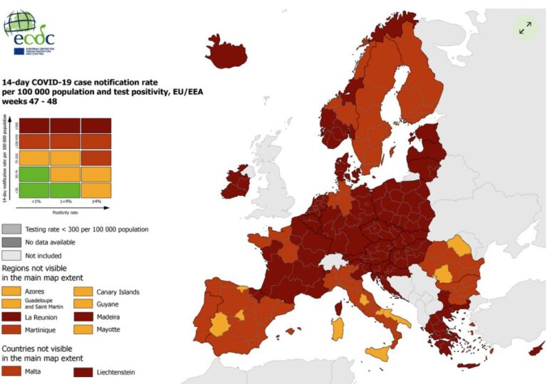 Αναλλοίωτος ο χάρτης του ECDC: Στο κόκκινο όλη η Ευρώπη
