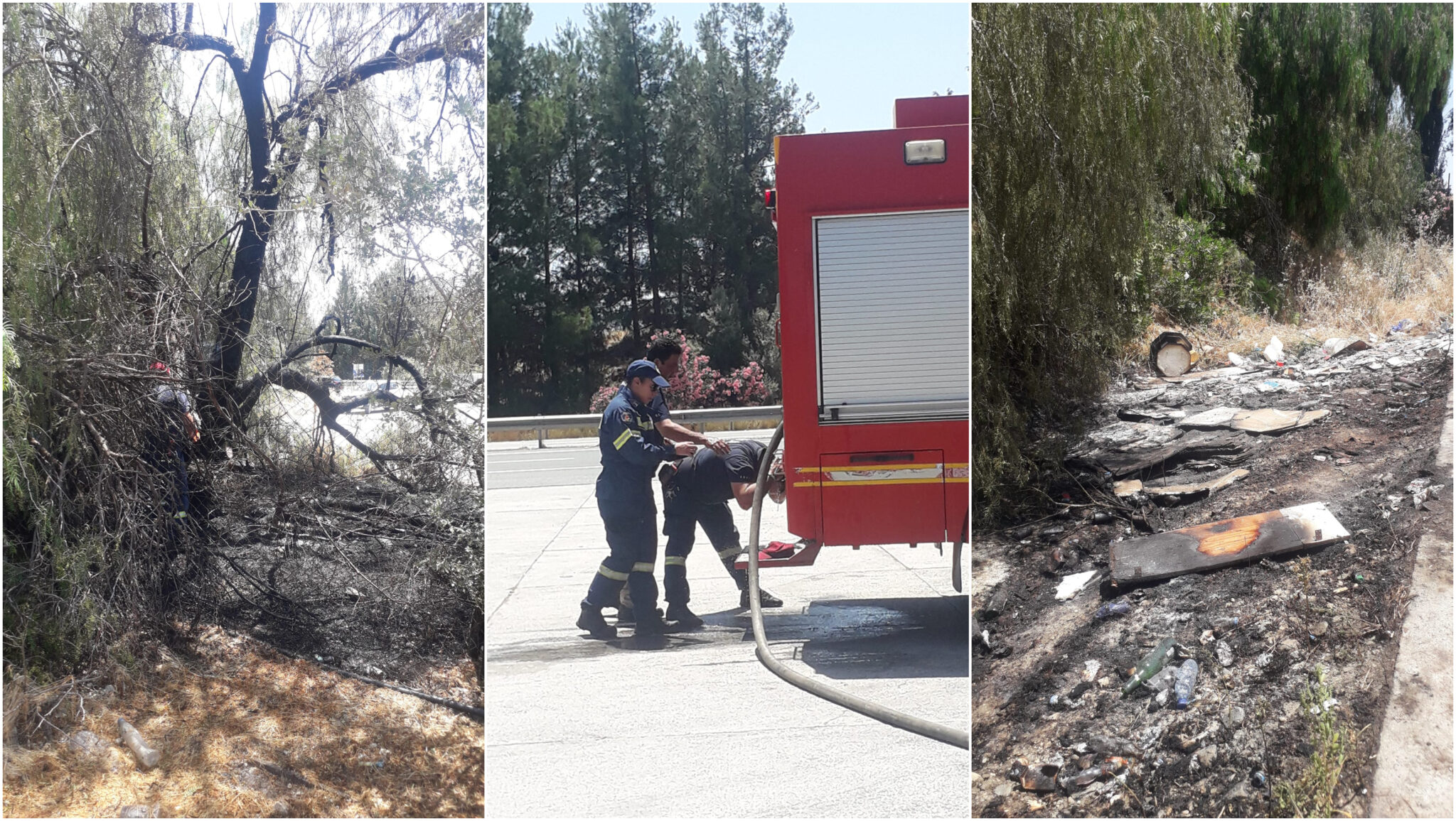 Πυρκαγιά στην Κοφίνου, σε απόσταση αναπνοής από το highway (ΦΩΤΟ)