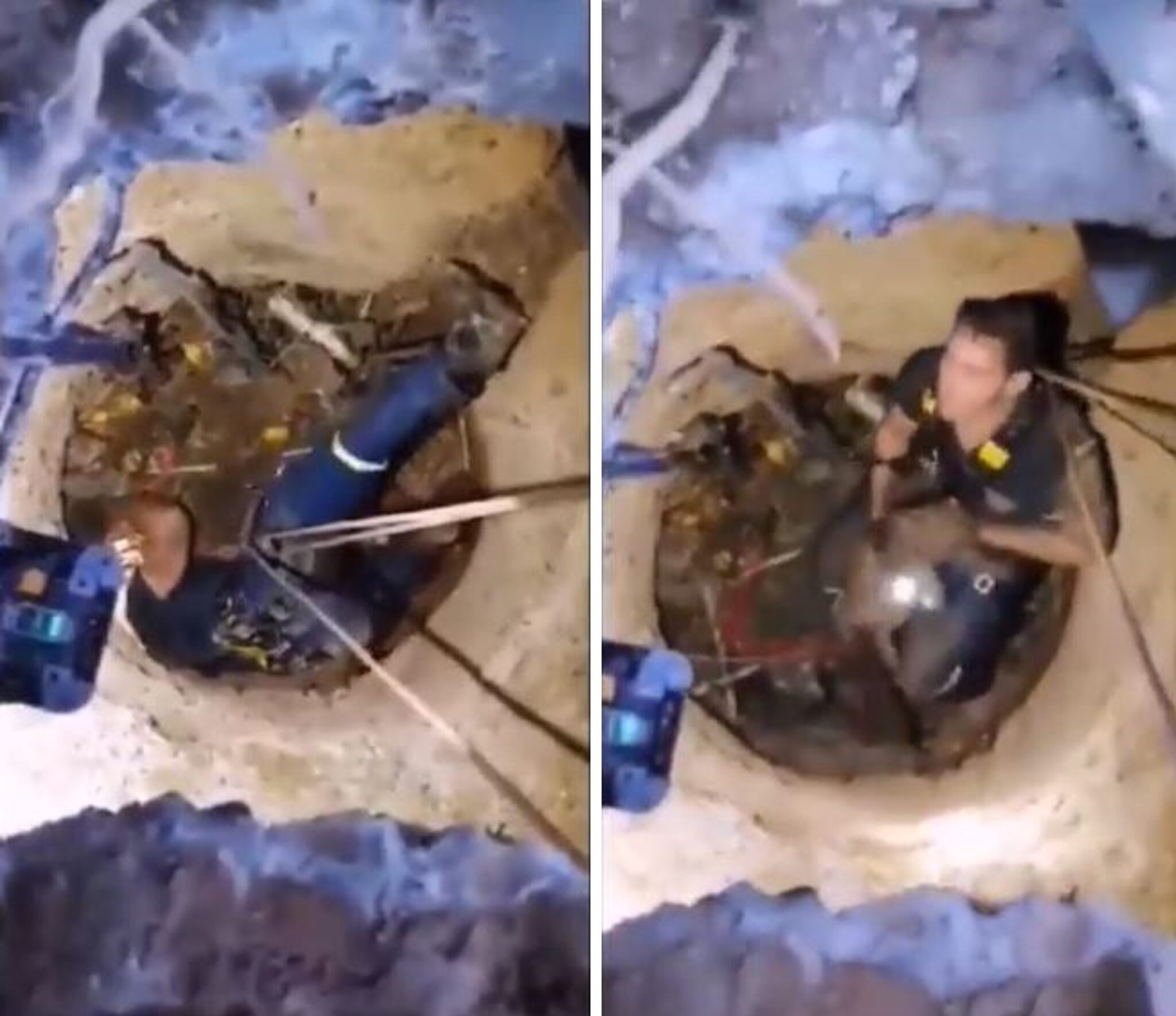 Η στιγμή που πυροσβέστες διασώζουν σκυλάκι που έπεσε σε λάκκο αποχέτευσης (VID)