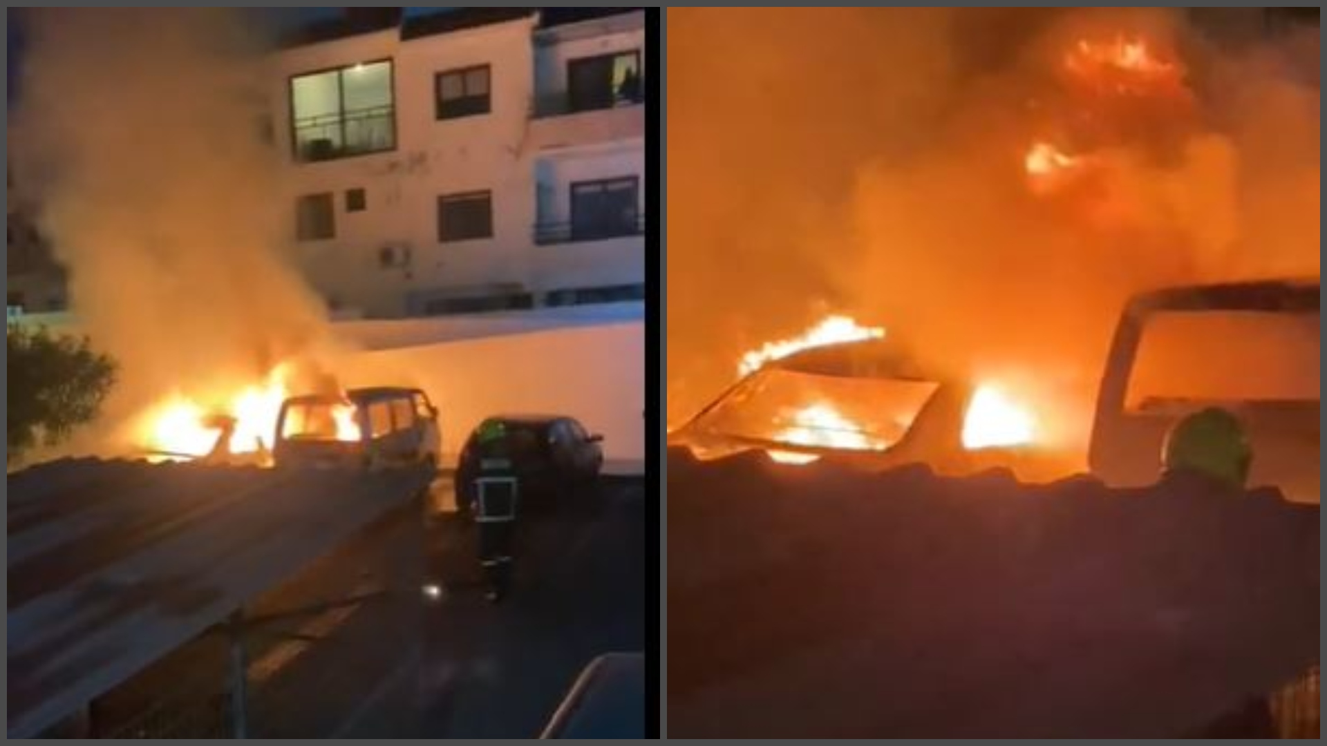 ΒΙΝΤΕΟ: Η στιγμή που πυροσβέστες προσπαθούν να σβήσουν τη φωτιά στα τρία οχήματα