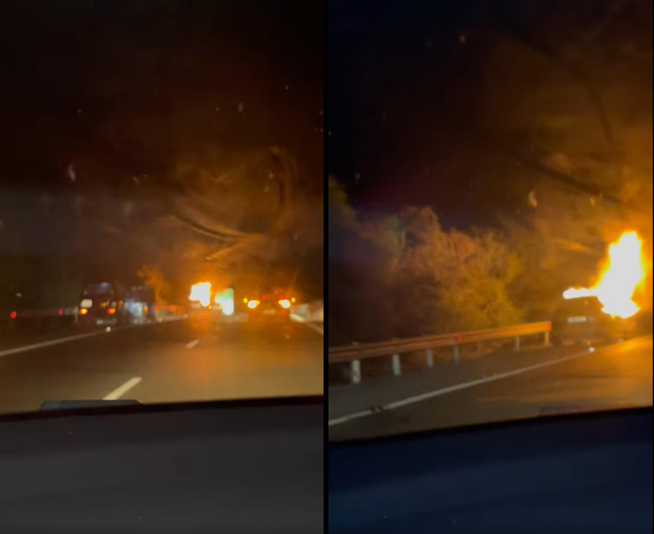 ΦΩΤΟ: Όχημα τυλίχθηκε στις φλόγες μετά από τροχαίο σε αυτοκινητόδρομο