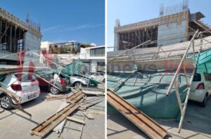 Παραλίγο τραγωδία στη Λεμεσό: Κατέρρευσαν σκαλωσιές, καταπλάκωσαν οχήματα (ΦΩΤΟ)