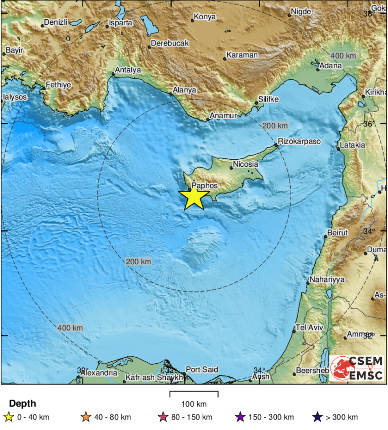 Επίκεντρο του σεισμού, 3,9 Ρίχτερ, η θαλάσσια περιοχή της Πάφου