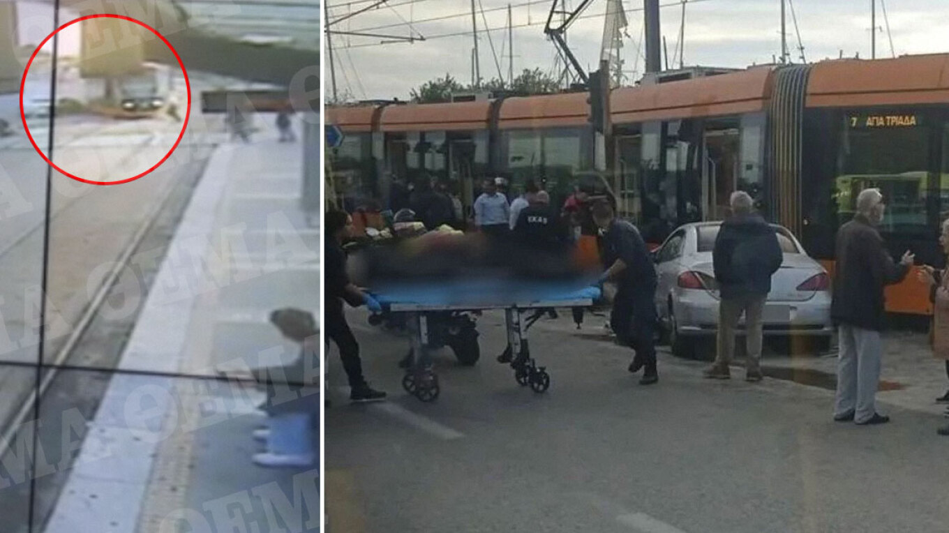 ΒΙΝΤΕΟ: Αυτοκίνητο χάνει τον έλεγχο, χτυπά πεζούς και πέφτει πάνω στο τραμ