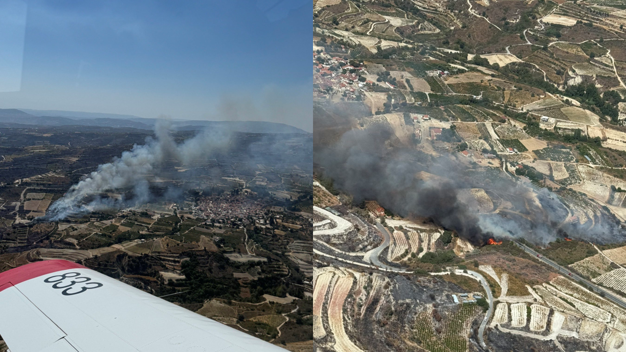ΒΙΝΤΕΟ: Προστατεύονται κατοικίες από την πυρκαγιά στο Όμοδος, στη μάχη και πτητικά μέσα