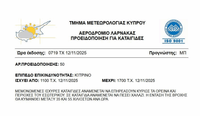 Κίτρινη προειδοποίηση για καταιγίδες και χαλάζι – Πότε και για που ισχύει