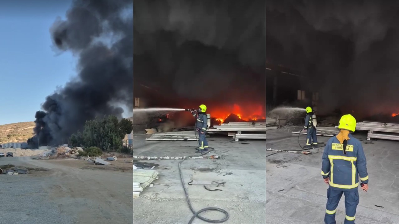 ΒΙΝΤΕΟ: Μεγάλη πυρκαγιά σε εργοστάσιο στη Μονή, πολύ περιορισμένη η ορατότητα