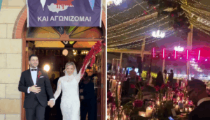 Χάρης – Θεογνωσία: H κατακόκκινη διακόσμηση στο γάμο και ο πρώτος χορός με πυροτεχνήματα