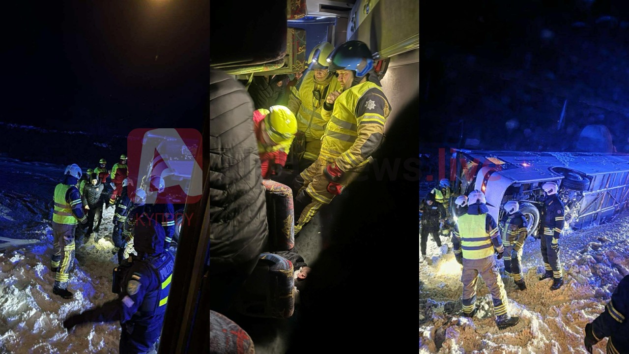 ΦΩΤΟ/ΒΙΝΤΕΟ: Ανατράπηκε λεωφορείο που μετέφερε παίκτες της Εθνικής Κύπρου Χάντμπολ στην Εσθονία, δύο τραυματίες