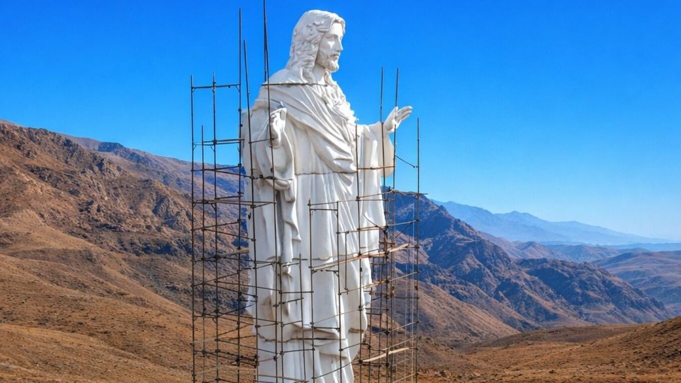 ΒΙΝΤΕΟ: Έφτιαξαν τεράστιο άγαλμα του Χριστού στα σύνορα Συρίας-Λιβάνου