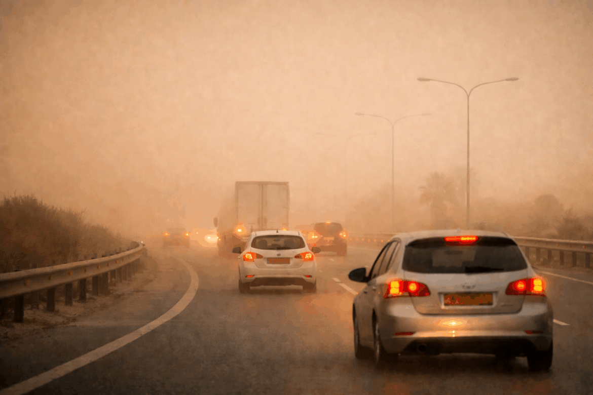 Οδηγοί προσοχή: Περιορισμένη ορατότητα λόγω σκόνης σε αυτή την περιοχή