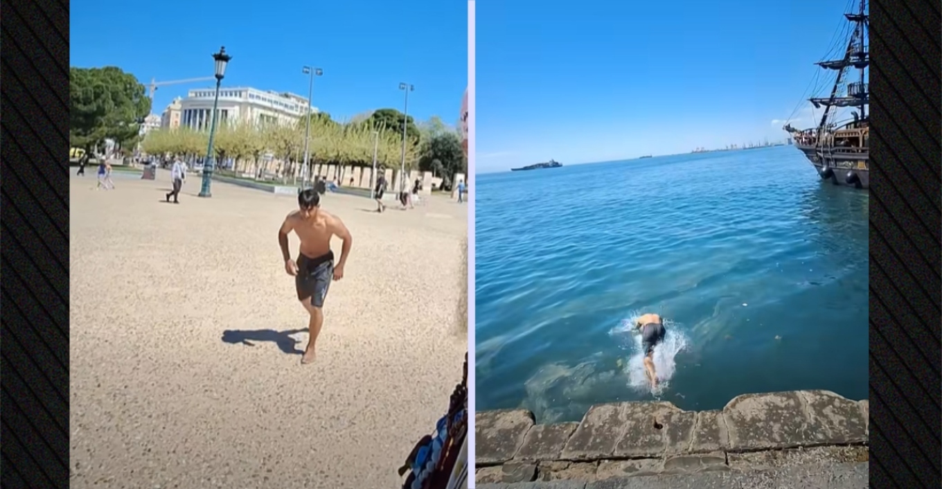 ΒΙΝΤΕΟ: Νεαρός έκανε βουτιές στον Θερμαϊκό μπροστά στον Λευκό Πύργο και τράβηξε τα βλέμματα των περαστικών
