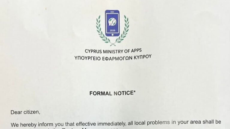 ΦΩΤΟ: Παριστάνουν το… ανύπαρκτο «Υπουργείο Εφαρμογών Κύπρου» και τάζουν δήθεν λύσεις στα προβλήματα της γειτονιάς