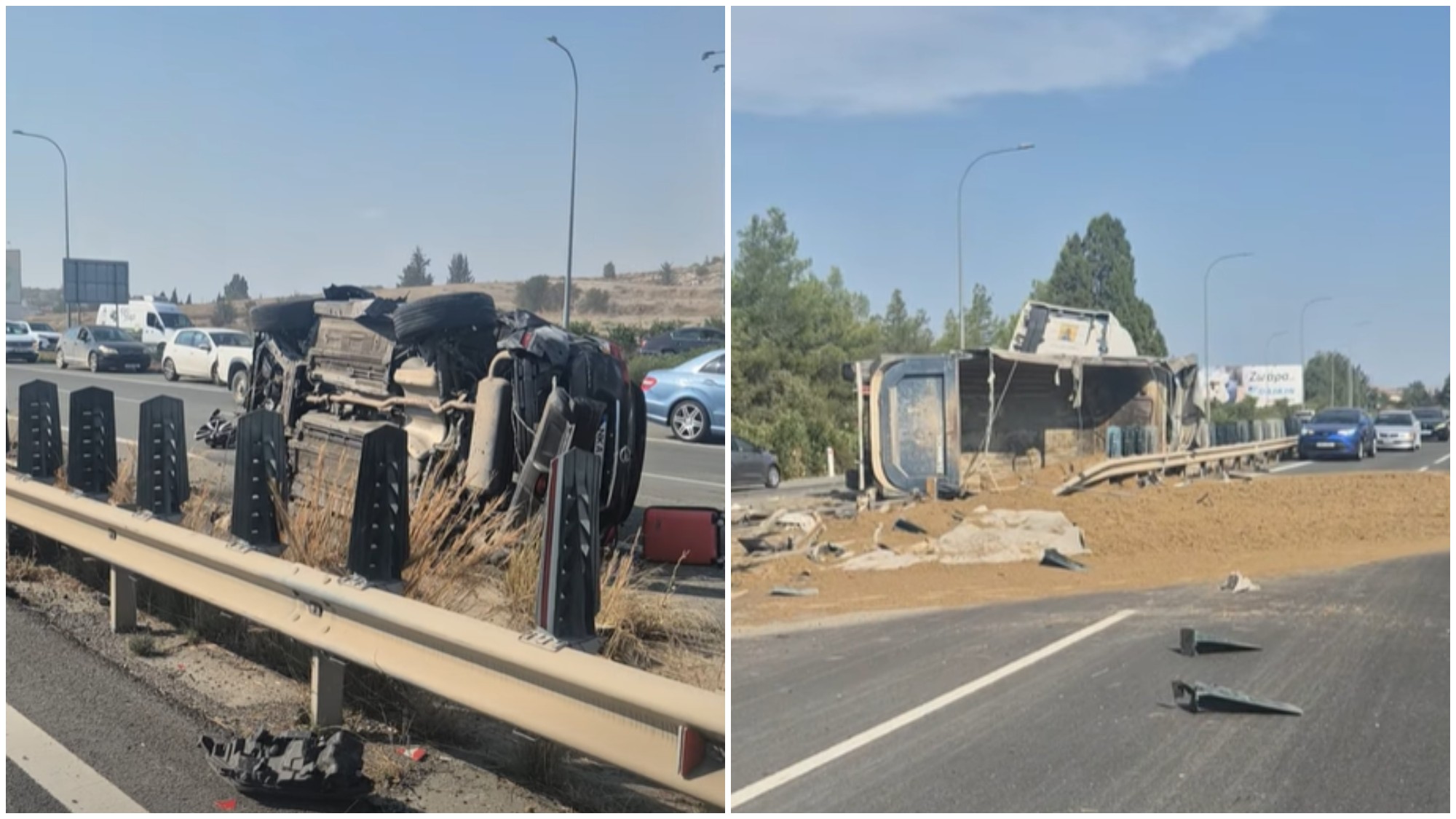 Ανατράπηκε φορτηγό στο highway: Γέμισε χώμα ο δρόμος, έκλεισαν λωρίδες (ΒΙΝΤΕΟ)
