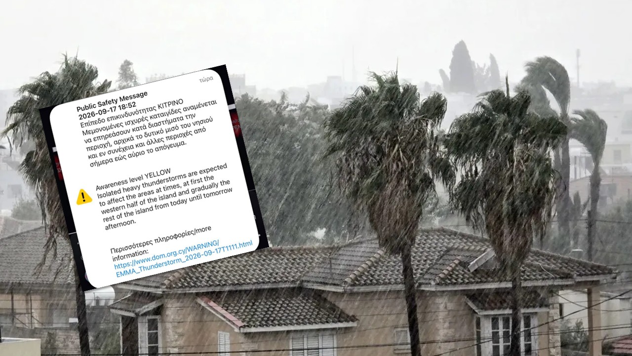 ΦΩΤΟ: Μήνυμα από το CY-Alert για τα έντονα καιρικά φαινόμενα που επηρεάζουν την Κύπρο